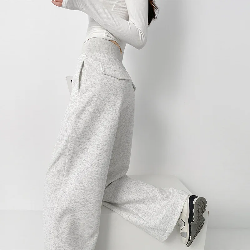 FL Women's Gray Sports High Waist Hanging Loose Slimming Straight Leg Wide Leg Pants American Sweatpants Women Leisure Pants Y2k