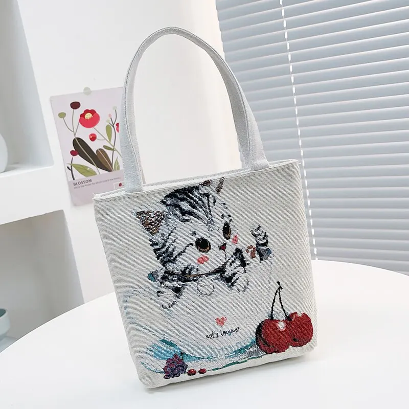 Handheld Bag Women New Retro Embroidered Crossbody Bag Nylon Knitted Casual Portable Handbag