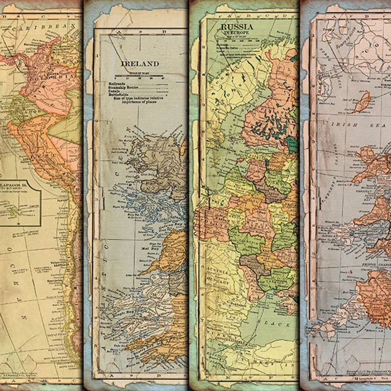 Large size retro style stickers English maps sailing travel background materials junk journal hand account stickers