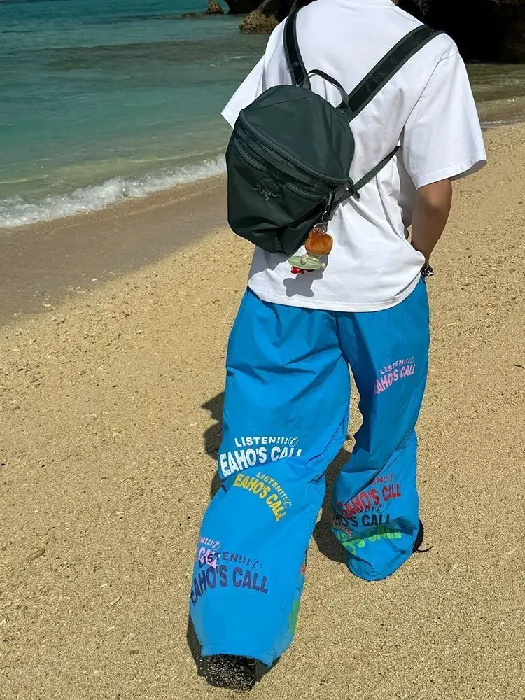 Y2K 브랜드 귀여운 레터 프린트 배기 팬츠 힙합 커플 풀 기장 밴딩 루즈 스트레이트 와이드 레그 팬츠 캐주얼