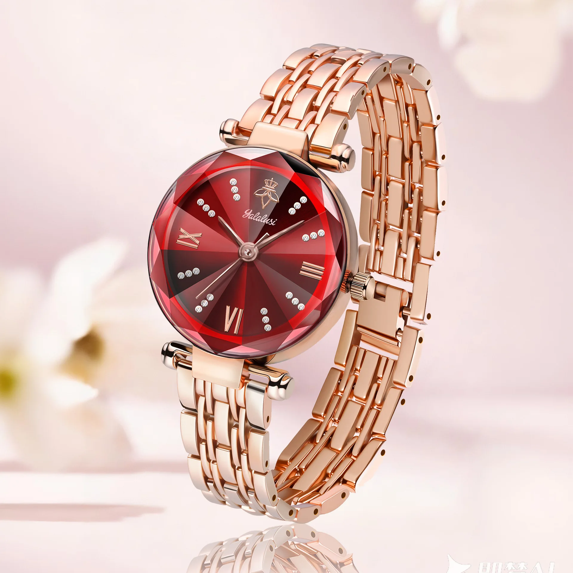 

Rose Gold Quartz Women'S Watch, Luxurious Ruby ​​Women'S Watch, Fashionable And Elegant Women'S Watch, Suitable For Women.