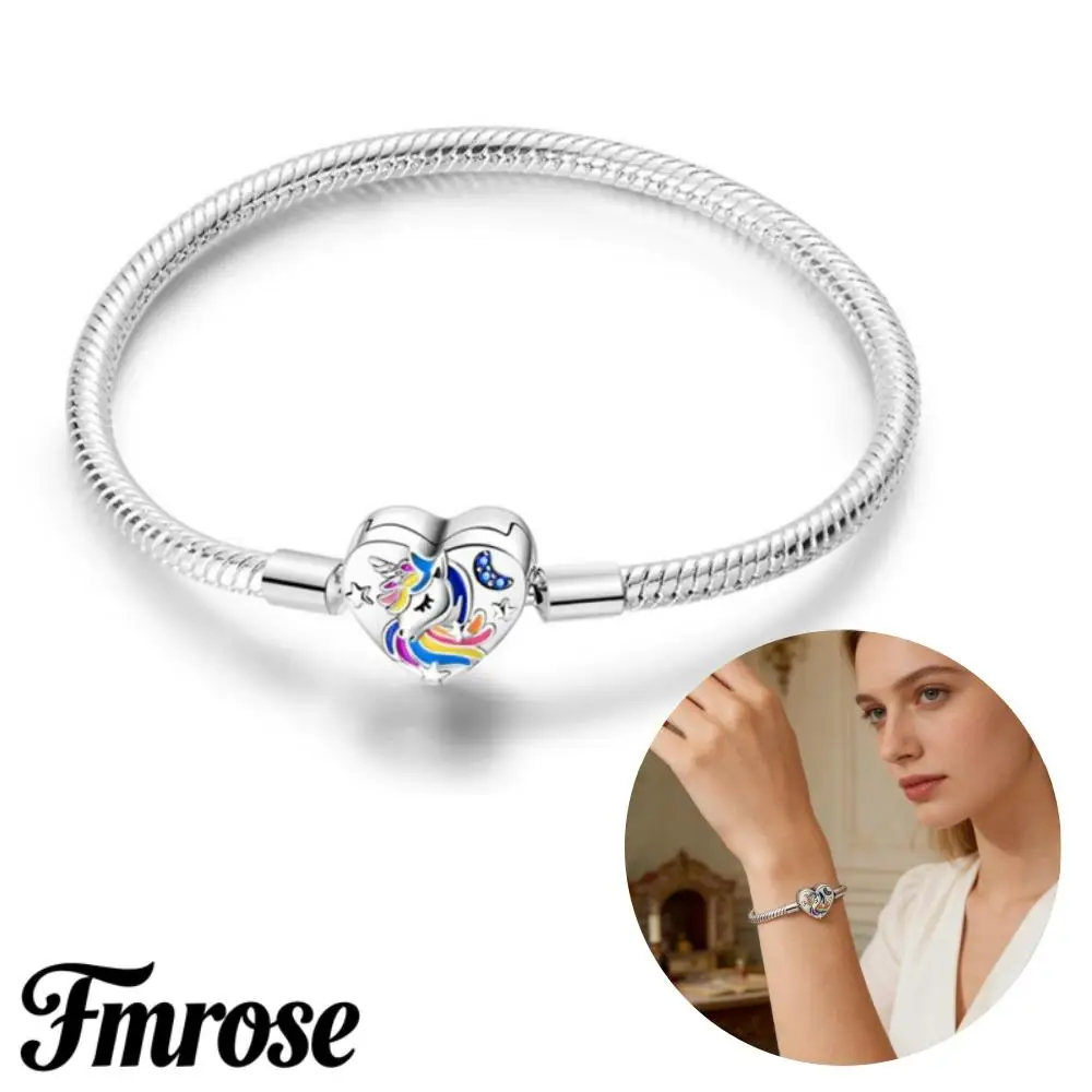 Bracciali in Argento Sterling 925, Charm Originali a Forma di Unicorno e Cielo Stellato, Catena a Serpente, Gioielli di Lusso Fai-da-Te per Donne