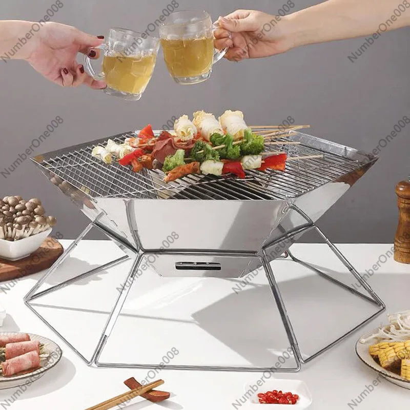 Portable Folding Charcoal Grill， Outdoor Camping BBQ Barbecue Stove