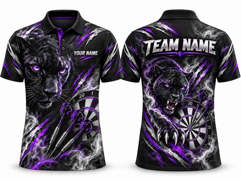 Custom Darts Polo Shirt for Men Personalized Name and Team Name Short Sleeve Cobra Panther Lion Owl Fox Designs