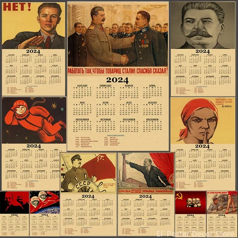 2024 Calendar Celebrity Stalin Marx Lenin Poster USSR CCCP Home Room Decor Canvas Prints Art Wall Picture