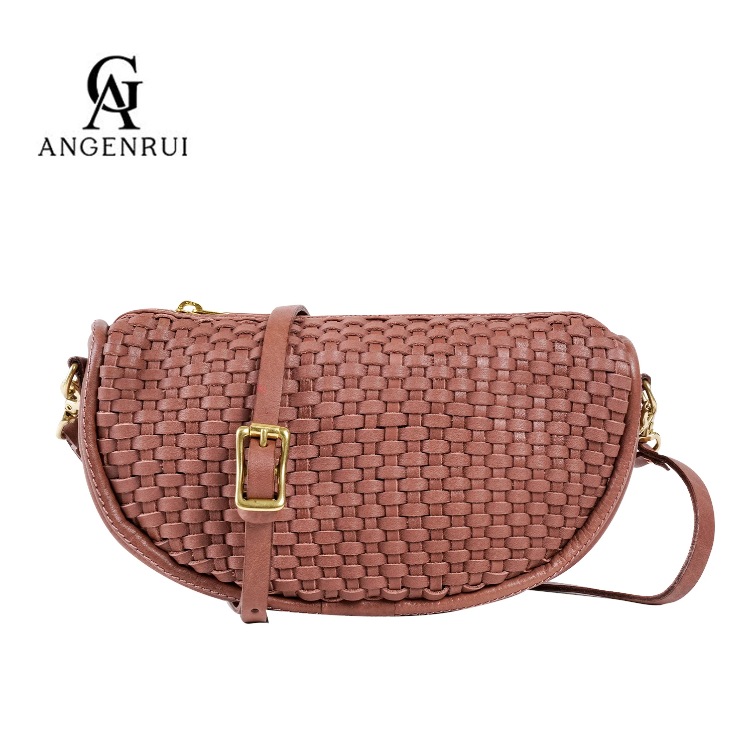 Brand Genuine Leather Women\'s Bag Handwoven Plant Tanned Head Layer Cowhide Retro Saddle Bag Casual One Shoulder Crossbody Bag