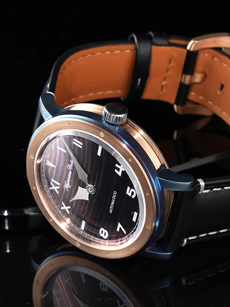 Luxury Automatic Watch Men Titanium Bronze Watches Moonscape Dial Mechanical Wristwatches Mysterious Code Vintage Clocks No Logo