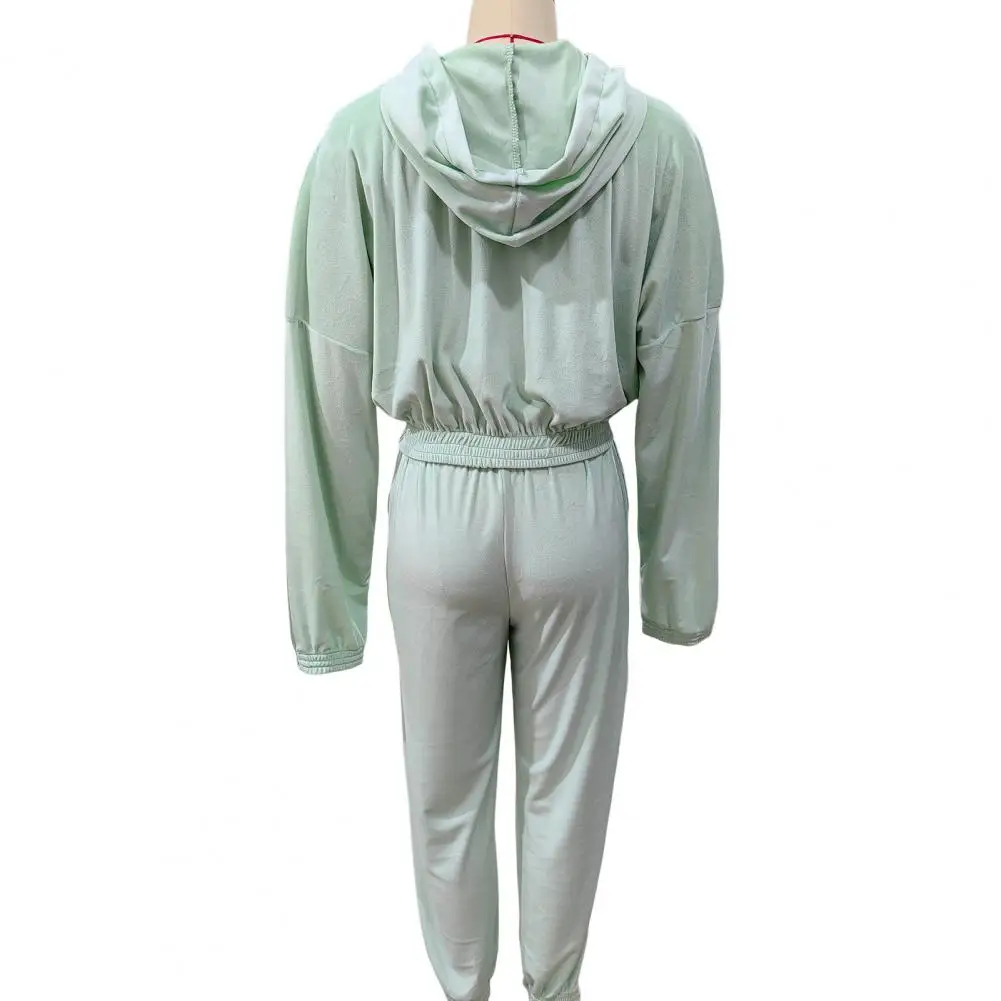 Solid Color Sports Pantsuit Stylish Women's Hooded Tracksuit Set with Zip-up Coat Ankle-banded Pants for Winter Daily Wear Long