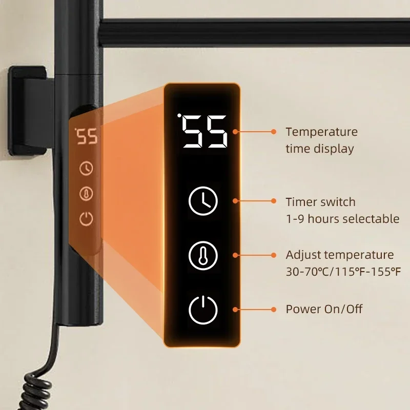 Elétrico Aquecido Toalha Trilho, Display Digital, Controle de Temperatura Timing, Rotatable aquecedores térmicos, banheiro inteligente, G65