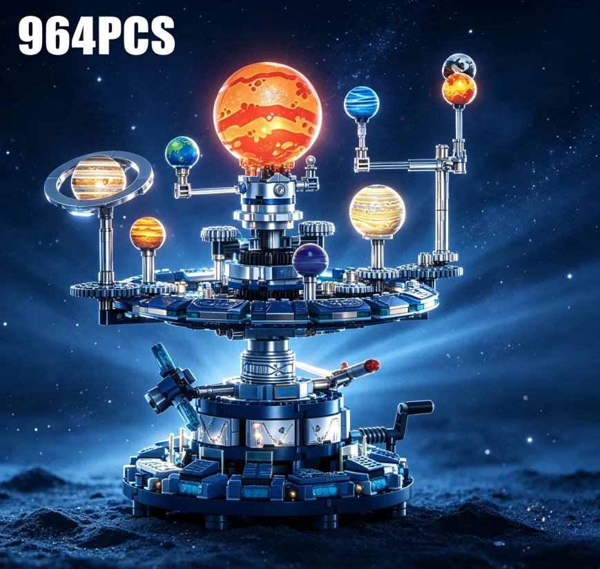 DIY Astronomical Cosmic Sculpture Rotatable Solar Planet Gear Brick Ornament Desk Artistic Display Library Decorative Present