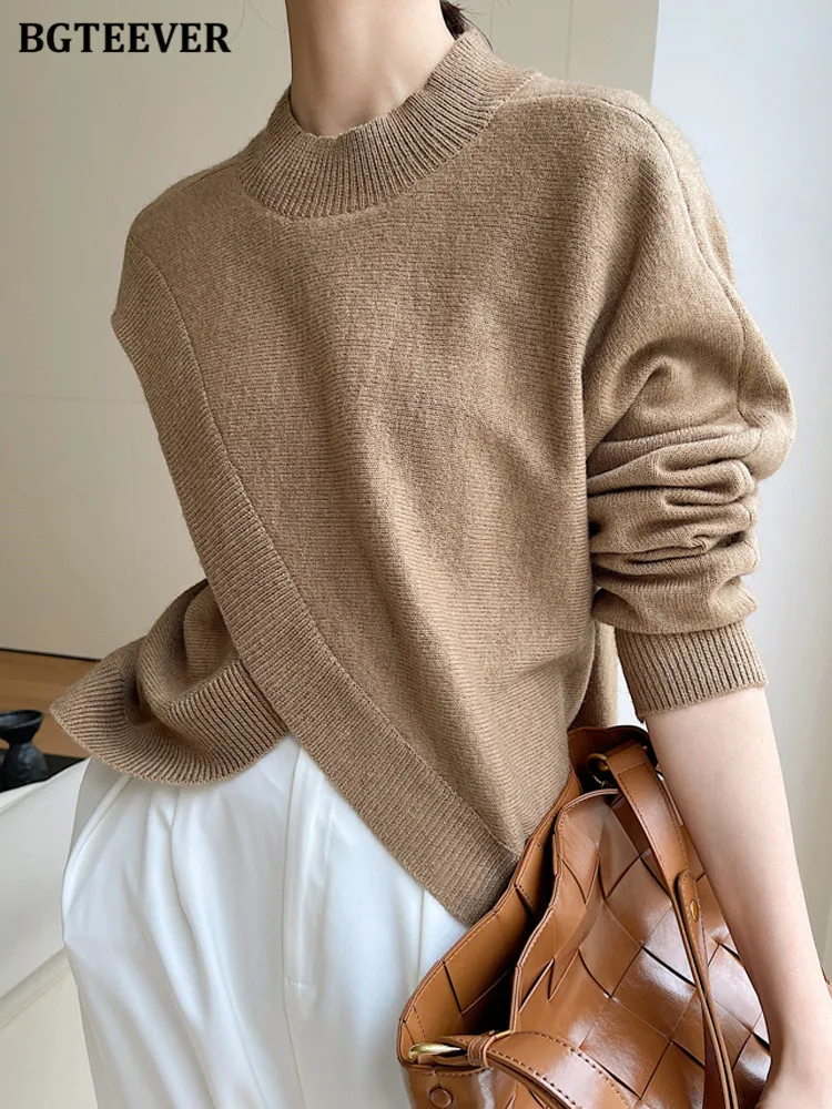 

BGTEEVER Stylish Irregular Pullovers Sweaters Women Autumn Winter Long Sleeve Warm Loose Female Knitted Jumpers Ladies Knitwear