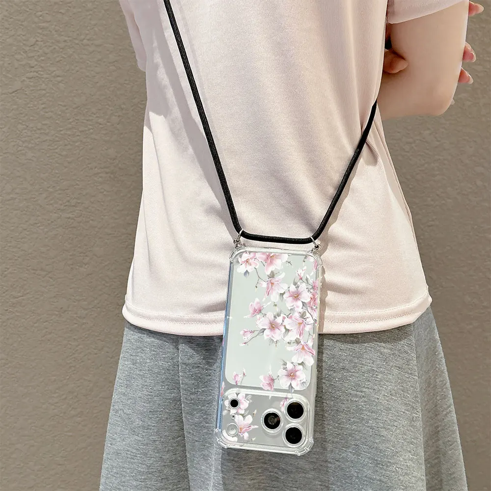 For iPhone 13 12 17 16 15 14 11 Pro XS Max 7 8 Plus 16e 17e Air SE 2022 New Pattern Crossbody Lanyard Clear Anti Fall Phone Case view 5