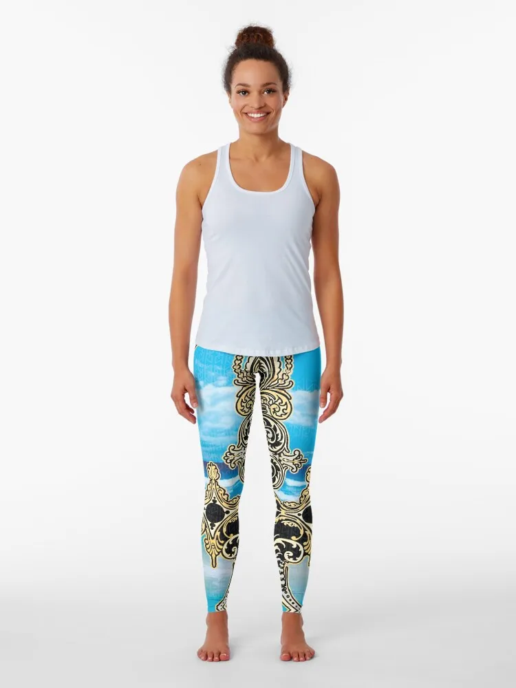 Leggings con adornos de belleza del océano barroco dorado de lujo con estampado completo, mallas deportivas para mujer, mallas push up Leginsy push up para mujer