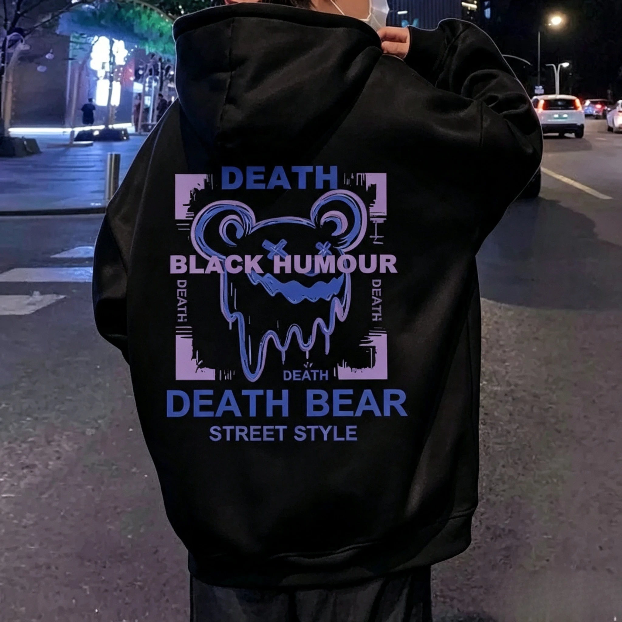 Cartoon Bear Pattern Hooded Sweatshirt, Suitable for Men's Relaxed Casual Wear in Daily Life Suitable for Autumn Winter Seasons.