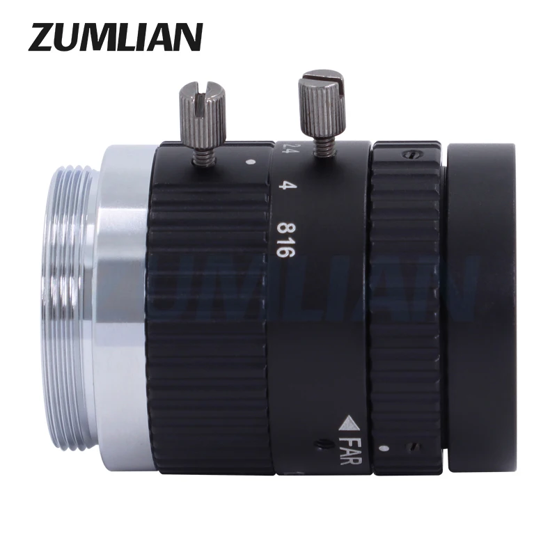 ZUMLIAN 2/3 Inch Lens FA 12mm Fixed Focus 5MP C-Mount F2.4-F16 Manual Iris Camera Lens  Low Distortion CCTV Industrial Camera