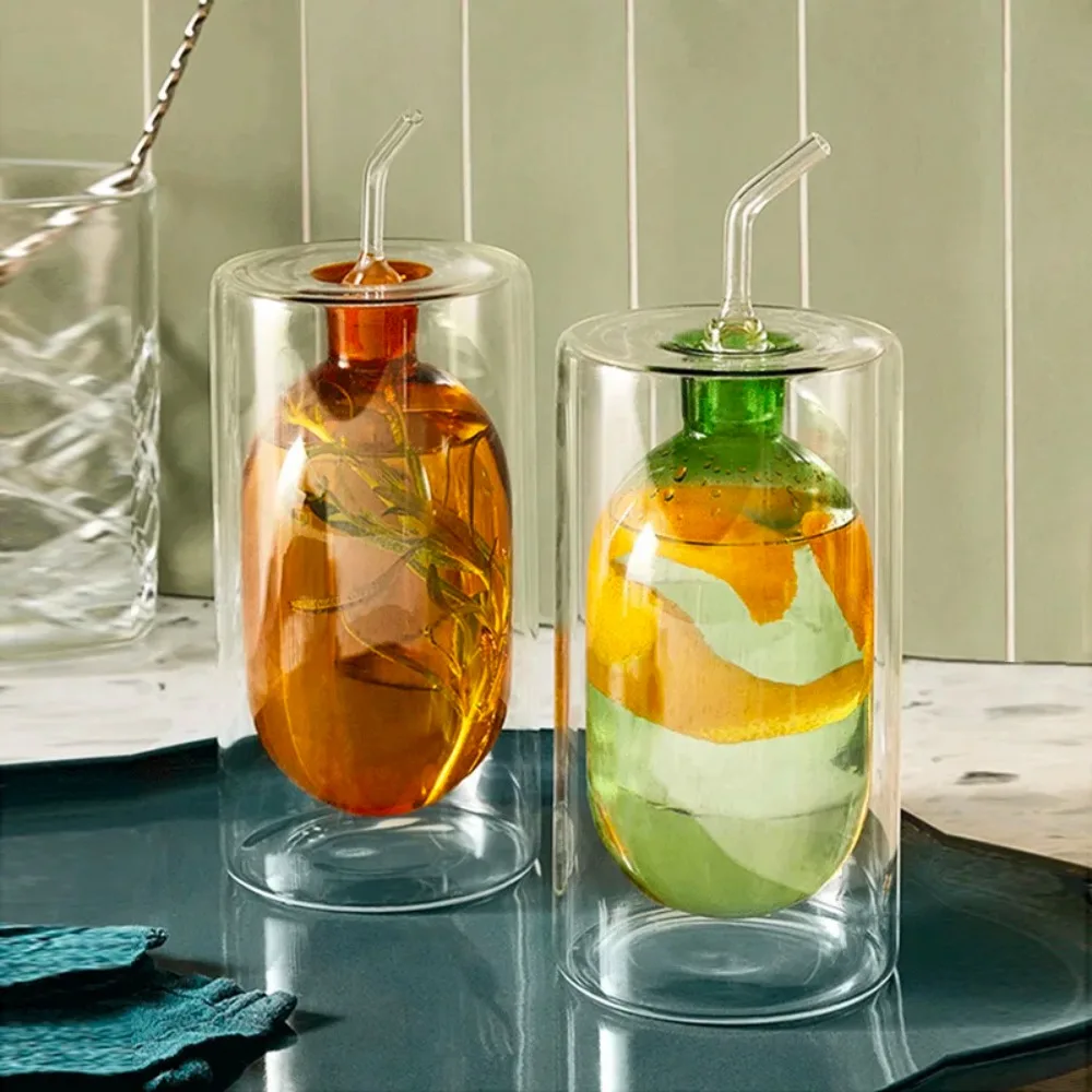 Jarra de aceite de doble vidrio, utensilios de cocina para el hogar, tanque de aceite, tarro de vinagre, botellas de condimentos, jarra de aceite de oliva, artículos y accesorios de cocina, regalos