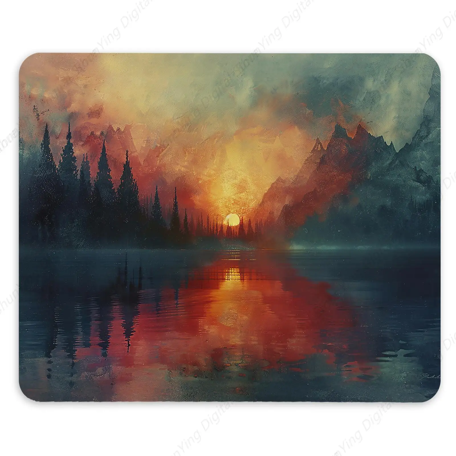 

Nature Sunset Oil Painting Mouse Pad Landscape Forest Anti Slip Rubber Pad Mouse Pad, Suitable For Desktop Decoration 25*30cm