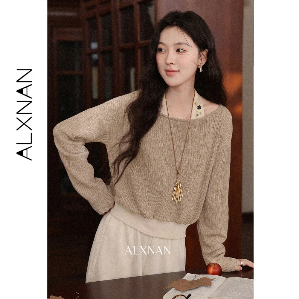 ALXNAN Women's Sweater Autumn New Minimalist Halter Neck Pullover for Female 2026 Loose-fit Casual Long Sleeve Top DYL662992