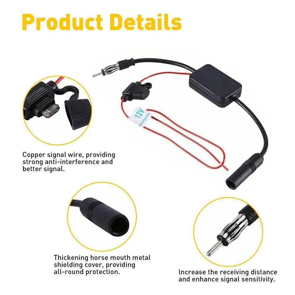 DAB/AM /FM  12V Car Radio Signal Stereo Antenna Aerial Splitter Cable Adapter Signal Amplifier Booster EAR Car Accessories