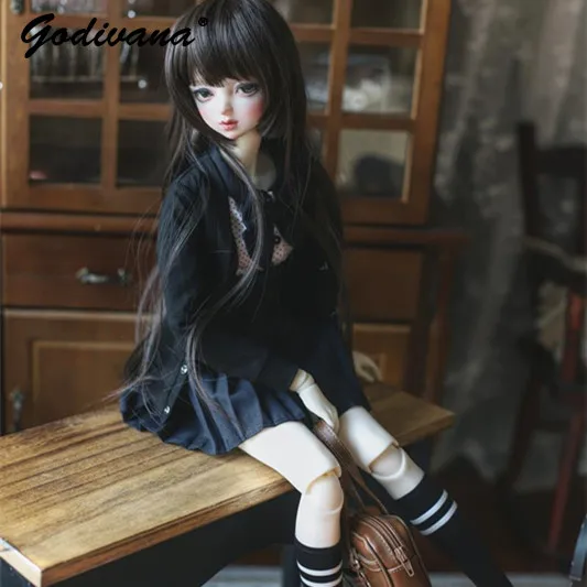 1/3 Bjd Doll Clothes Sweet Preppy Cardigan and Polka Dot Shirt with Suspender Pleated Skirt Socks School Uniform Doll Outfit - view 4
