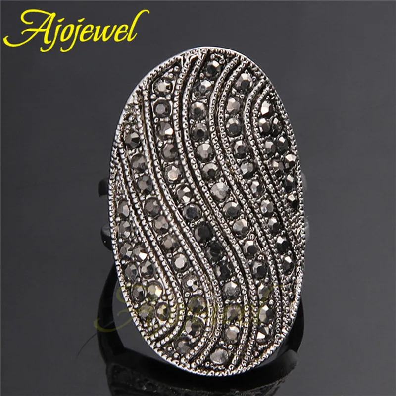 Ajojewel Unique Pave Black CZ Vintage Ring Size 7 8 9 Aneis Women\'s Brand Fashion Jewelry Geometric Finger Rings Wholesale