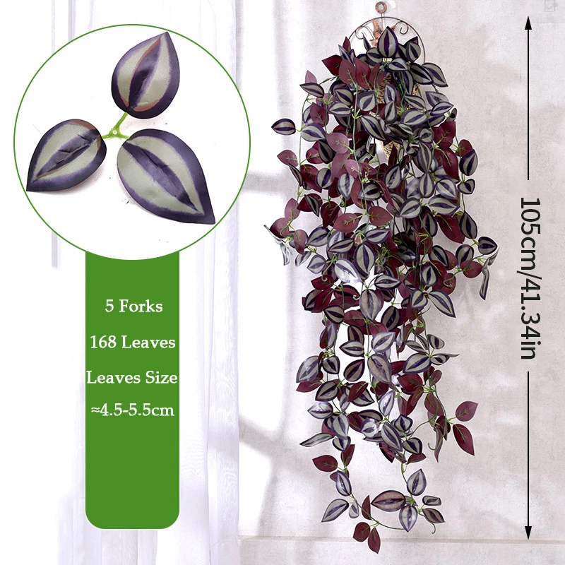 105cm Artificial Plants Vines Fake Green Leaf Ivy Plastic Wall Hanging Faux Scindapsus Crabapple for Home Garden Wedding Decor