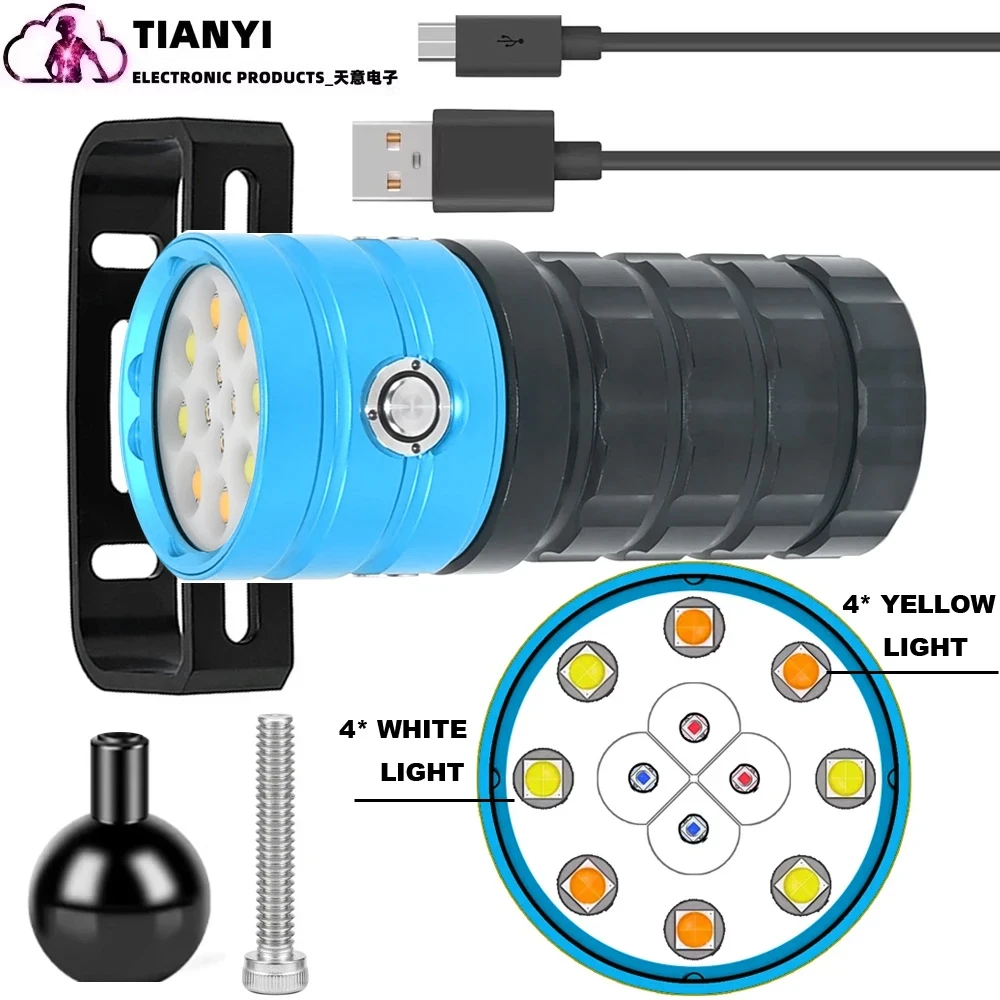 

Diving Flashlight 25000Lumens underwater flashlight 100m scuba dive light underwater video light Waterproof torch