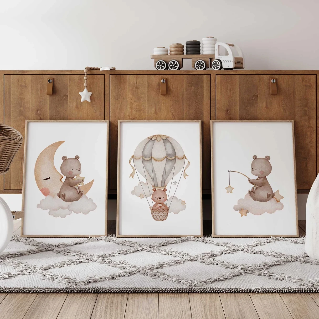 3 piezas de arte de pared de oso de dibujos animados, impresión en lienzo, póster, cuadro para sala de estar, dormitorio, habitación infantil, decoración del hogar