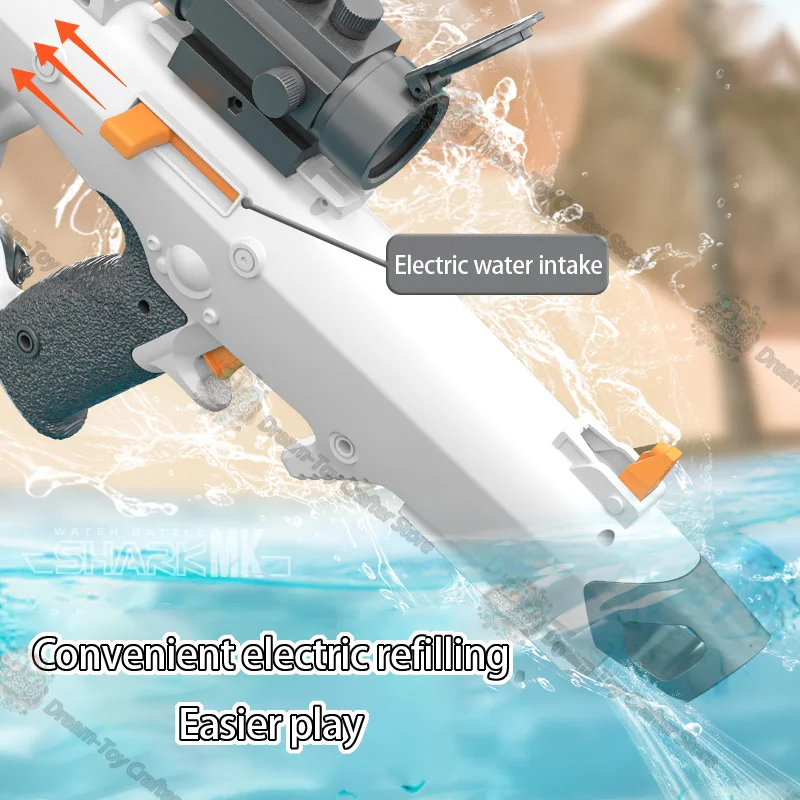 لعبة مسدس المياه الكهربائية تايجر شارك للأولاد، مسدس رش كهربائي أوتوماتيكي عالي الضغط بسعة كبيرة، مسدس رش ذاتي الامتصاص، لعب الشاطئ في الهواء الطلق