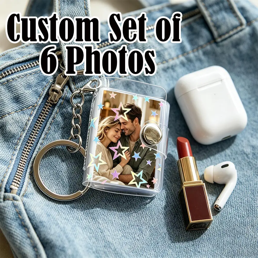 【Photo Customization】Personalized Photo Album, Custom Photo Album with 6 Small Photos, Custom Couple Photo Album, Photo Collection for Id Photos, Keychain Gift, Portable Keychain Photo Printing, Souvenir Gift for Boyfriend, Christmas Gift, Valentine's Day Gift, Father's Day Mother's Day Gift, Custom Pendant, DIY Creative Handmade Personalized Gift