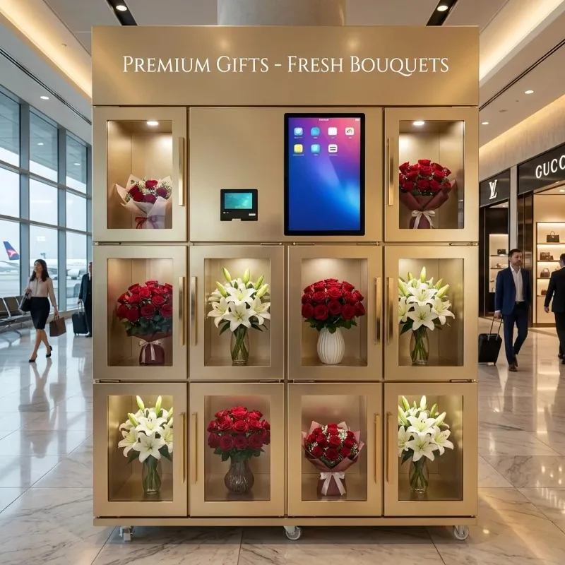 Smart 24/7 Unattended Fresh Flower Vending Machine with 21.5-inch Touch Screen and Remote Cloud Monitoring System