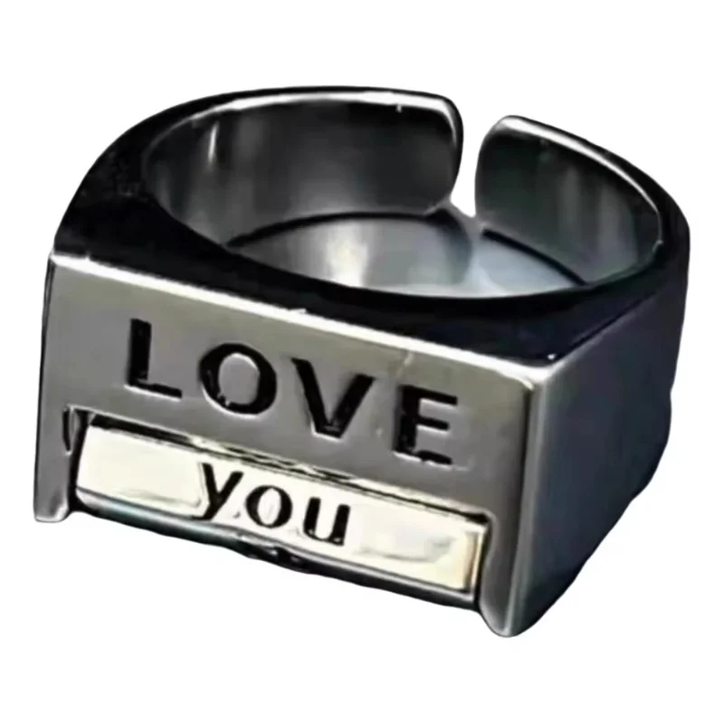 Creative Rotating Mood Control Ring Love You Love Everything Square Ring Funny Gadget Gift Open Adjustable Ring Fashion Jewelry