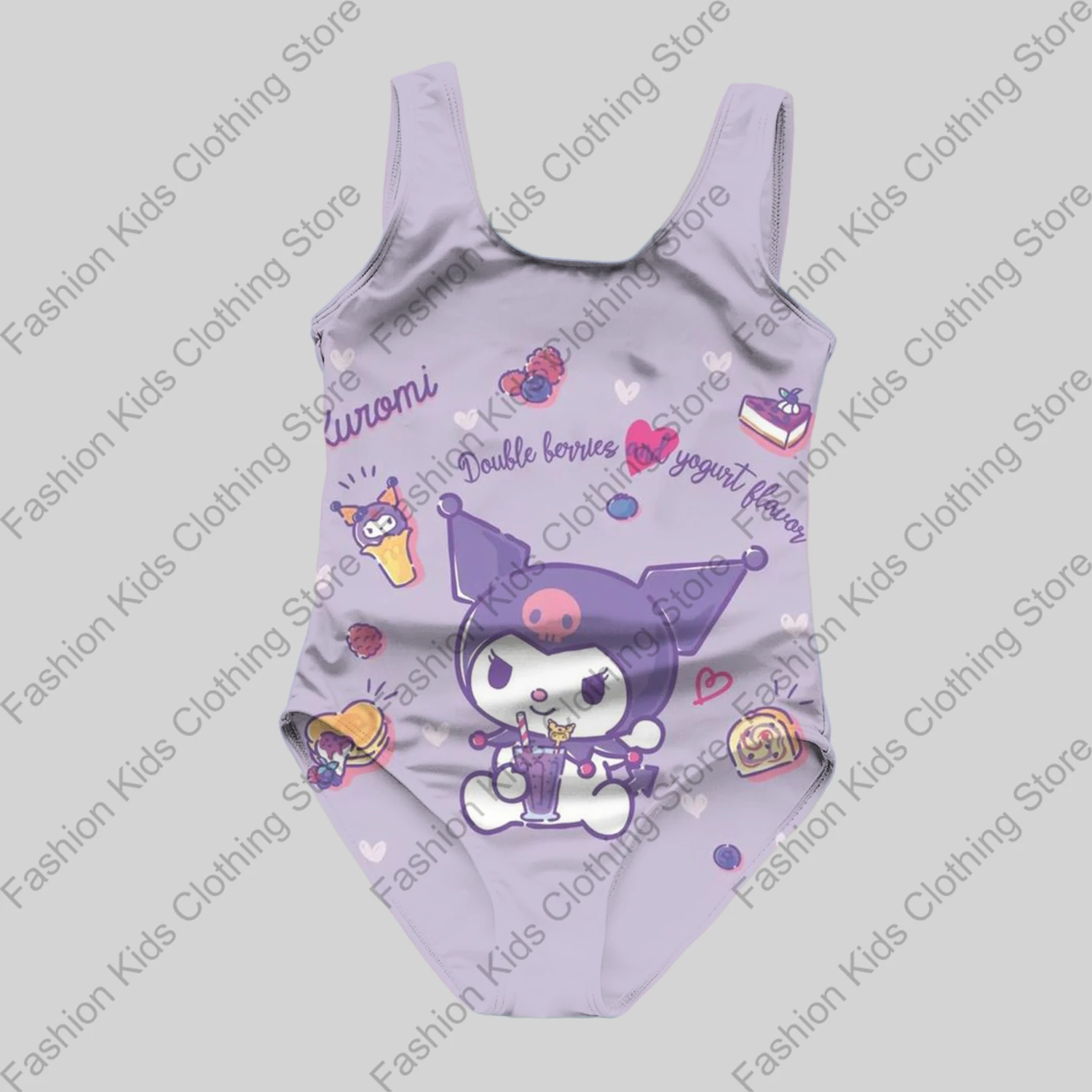 MINISO Girls Summer One-Piece Swimsuit Fashion Cartoon Cute Kuromi 3d Print Women Swimwear Girls Sleeveless Girls Swim Clothing