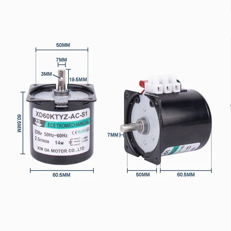 60KTYZ Centric Shaft AC Synchronous Motor 220V14W Gear High Torque Low Speed Permanent Magnet Two-way Motor