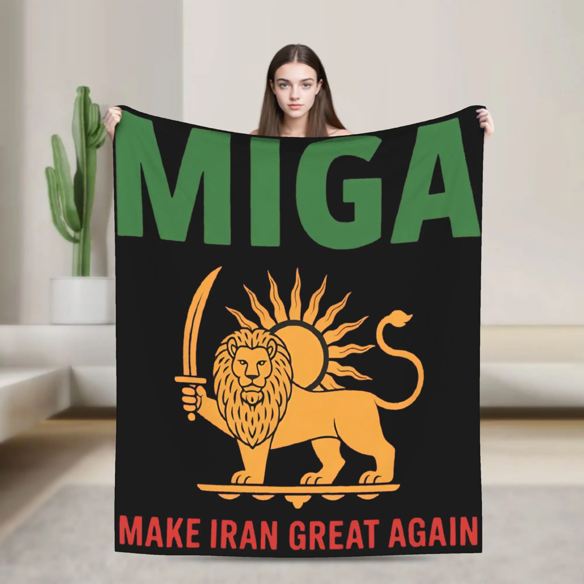 Make Iran Great Again Emblem Of Iran Miga Blanket Warm Soft Plush Throw Blanket For Outdoor Travel Flannel Bedspread Bed Cover