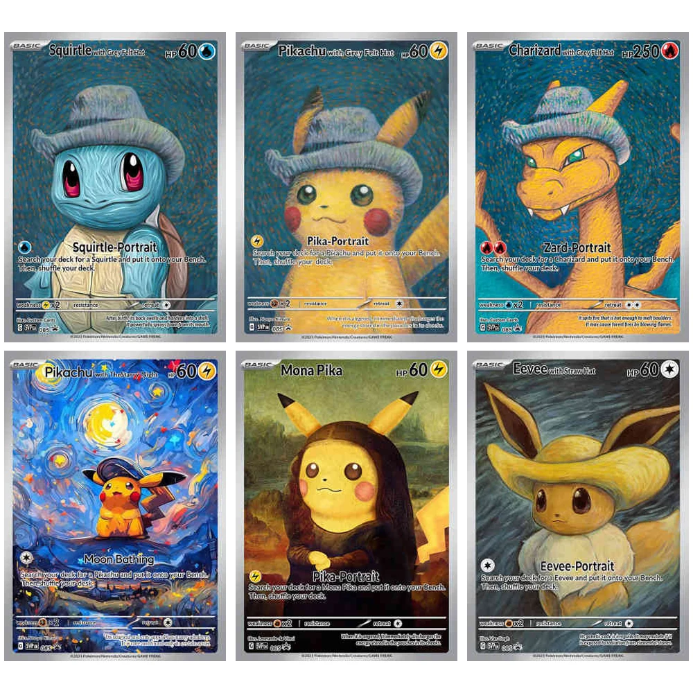 18종 스타일 DIY PTCG 반 고흐 피카츄 컬렉션 카드 이브이 리자몽 뮤츠 꼬부기 컬렉션 카드 애니메이션 카드 장난감