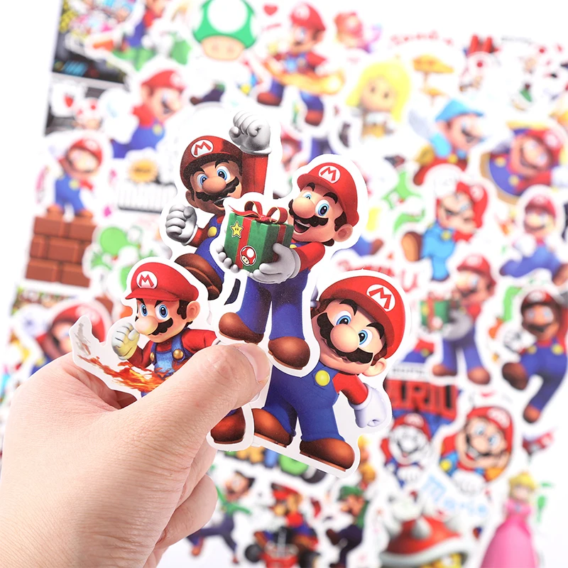 50Pcs Super Mario Stickers Mario Bros Luigi Yoshi Graffiti Waterproof Sticker Toys for Kids on Laptop Skateboard Suitcase Bike