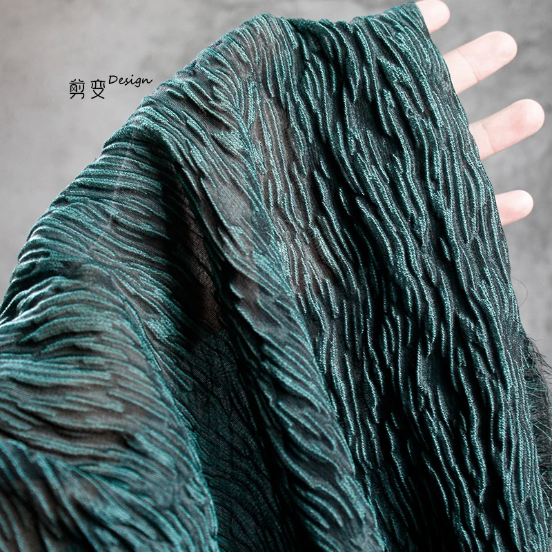 

Dark Green Micro-perspective Three-dimensional Striped Jacquard Fabric Creative High-end Dress Top Han Clothing Designer Fabric