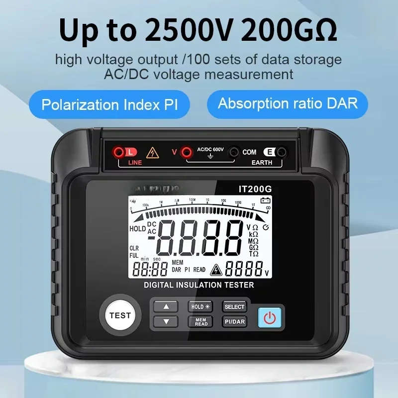 IT200G Auto Range AC DC Voltage Measure Insulation Resistance Testers Meter Megohmmeter Voltmeter