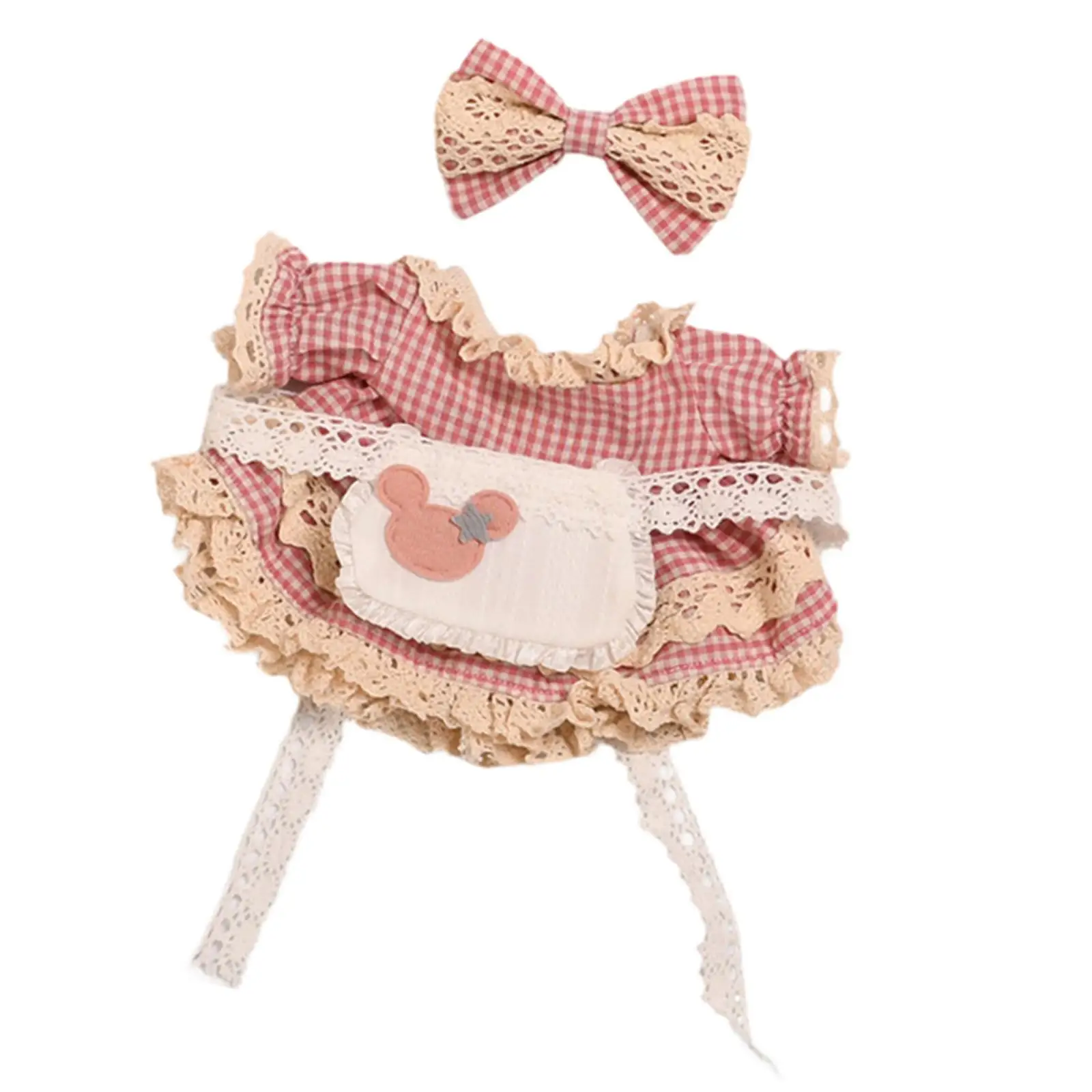 

Plush Figure Checkered Dress Pretend Play Soft Cute Photo Props Stylish DIY Costumes Dress up Doll Clothing for 7.87'' Doll
