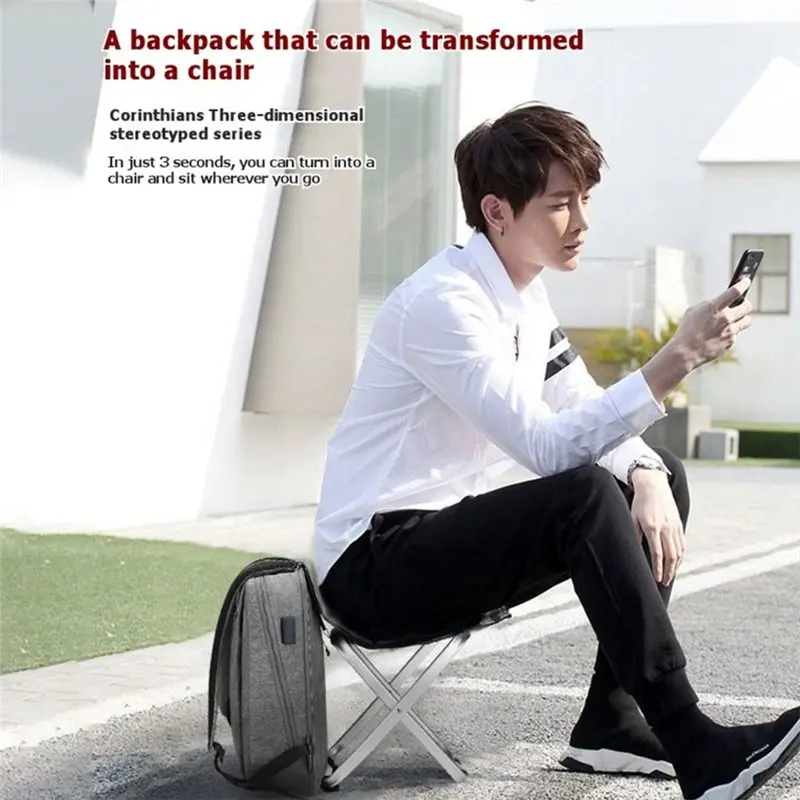 NEW-Multifunctional Foldable Business Backpack Chair Large Capacity Usb Rechargeable Multifunctional Business Casual Backpack