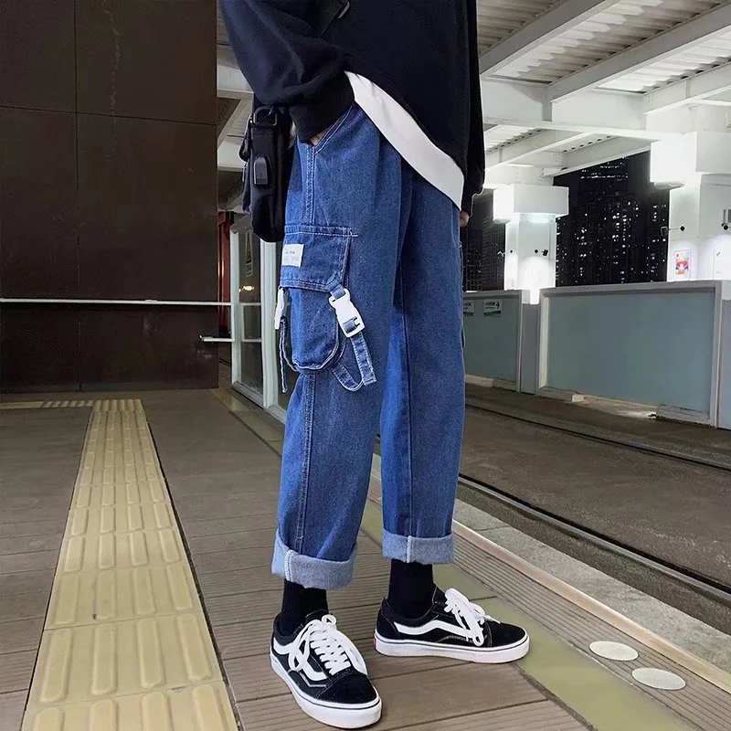 Autumn Multi-Pocket Y2K Streetwear Baggy Jeans Hombre Hip Hop Denim Cargo Pants Korean Fashion Wide Leg Straight Trousers