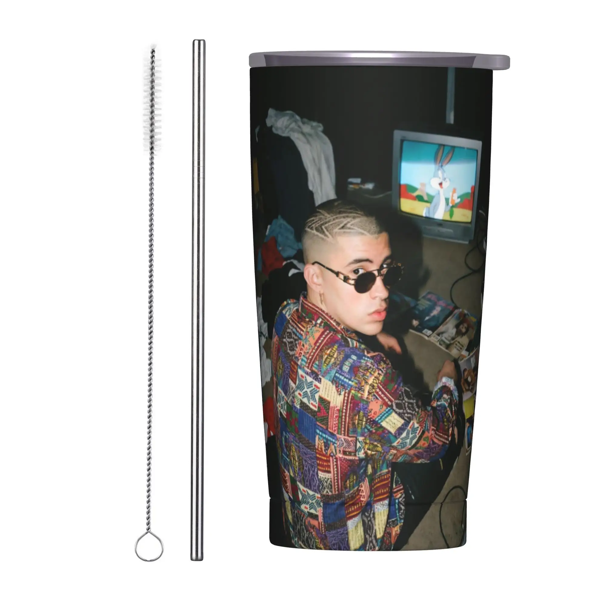 Bad Bunny DTMF Tour 2026 Insulated Tumbler with Straws  Vacuum Thermal Mug Office Home Hot Cold Drinks Cup 20oz