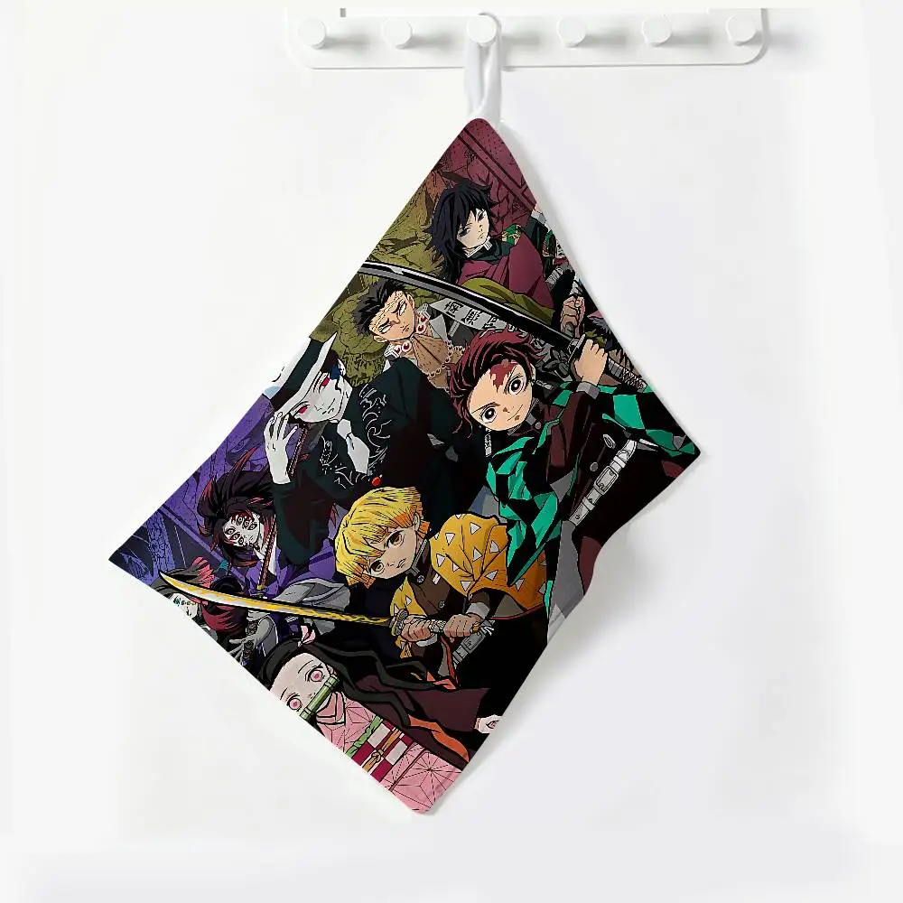 D- Demon Slayer Polyester Cotton Daily Towel, Hanging Kitchen Hand Wiping Cloth, Durable for Whole House Use