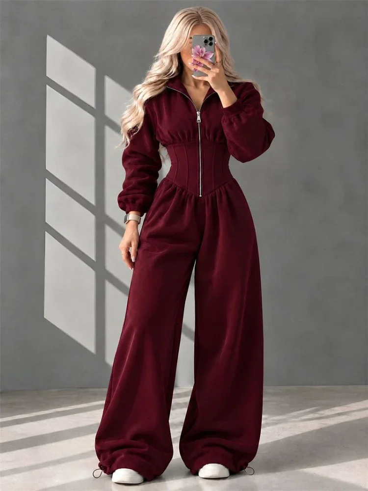 Front Zipper Turtleneck Solid Jumpsuits for Woman Winter Clothes Corset Slim Long Sleeve One Piece Romper Casual Overalls Femme