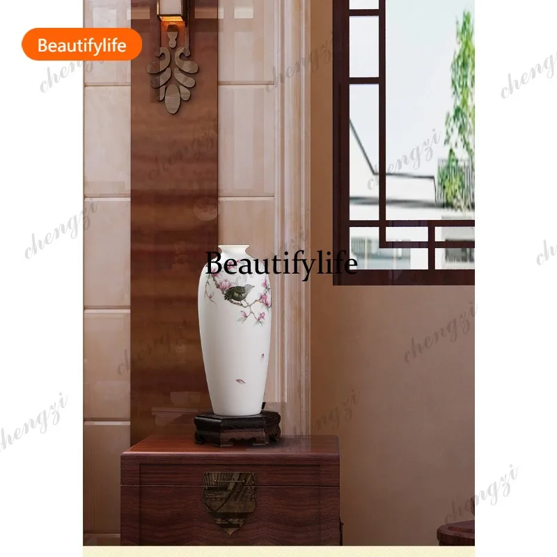 03 master hand-painted suet jade porcelain national style vase living room wine cabinet study Bogu rack ornament