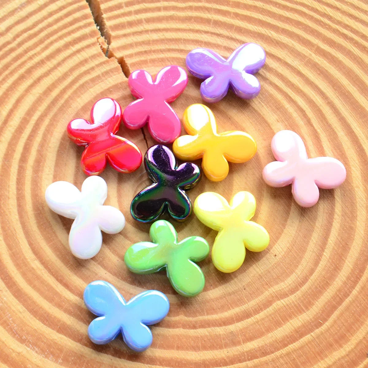 DW24 17MM DIY New Cute Jewelry Polychrome Accessories Acrylic Butterfly Beads Multi Color Plated Spacer Bracelet Material