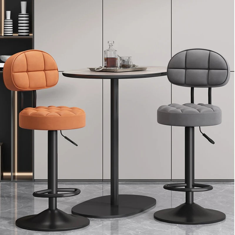 Modern Bar chair Home high stool kitchen Swivel barchair design register counter black  metal lift backrest stool Bar furniture