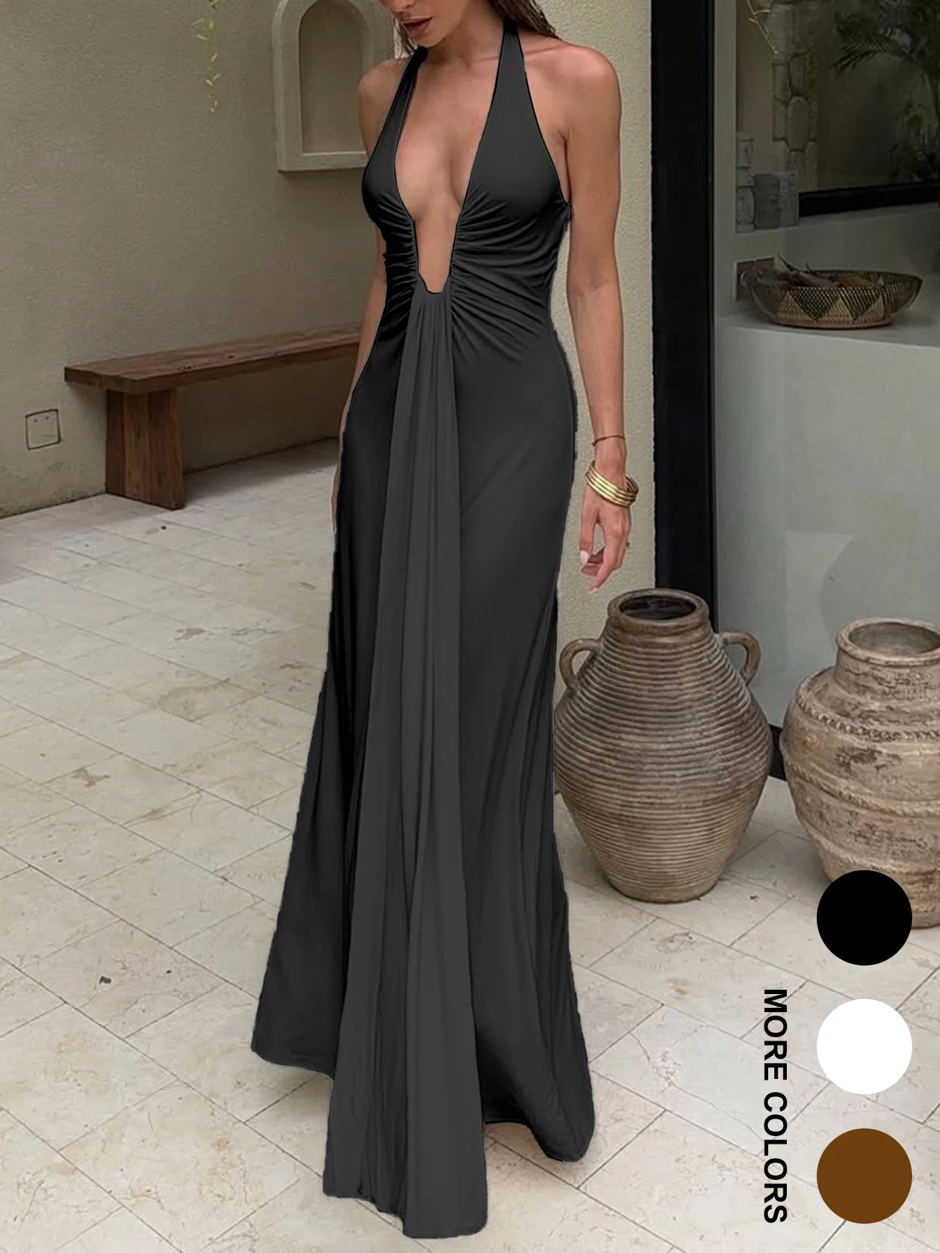 

Women's Dresses Summer New Streetwear Fashion Halter Casual Slim Dress Solid Sexy V-Neck Backless Female Party Knitted Dresses