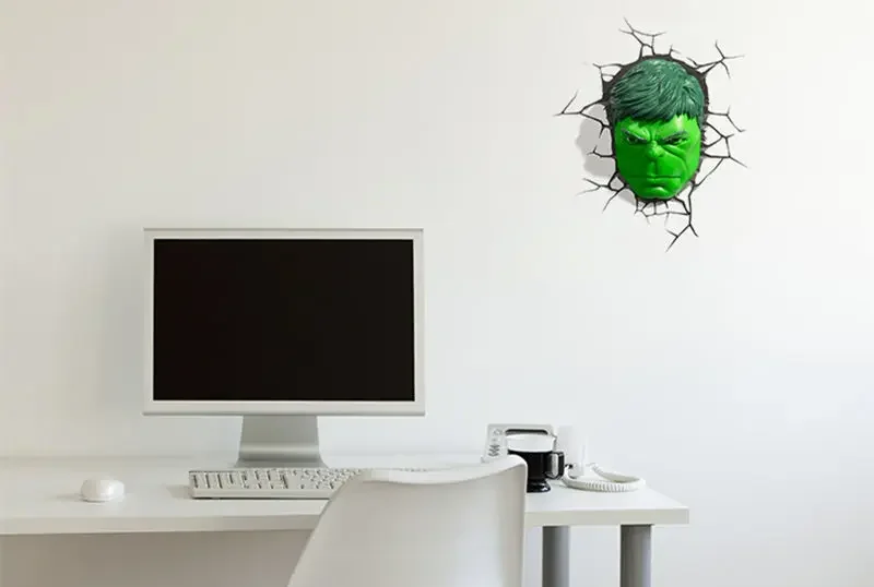 Creative Marvel hero Hulk Head Helmet Fist Glove figures model 3D Wall Lamp Unique LED light Head lamp kids Home room decoration